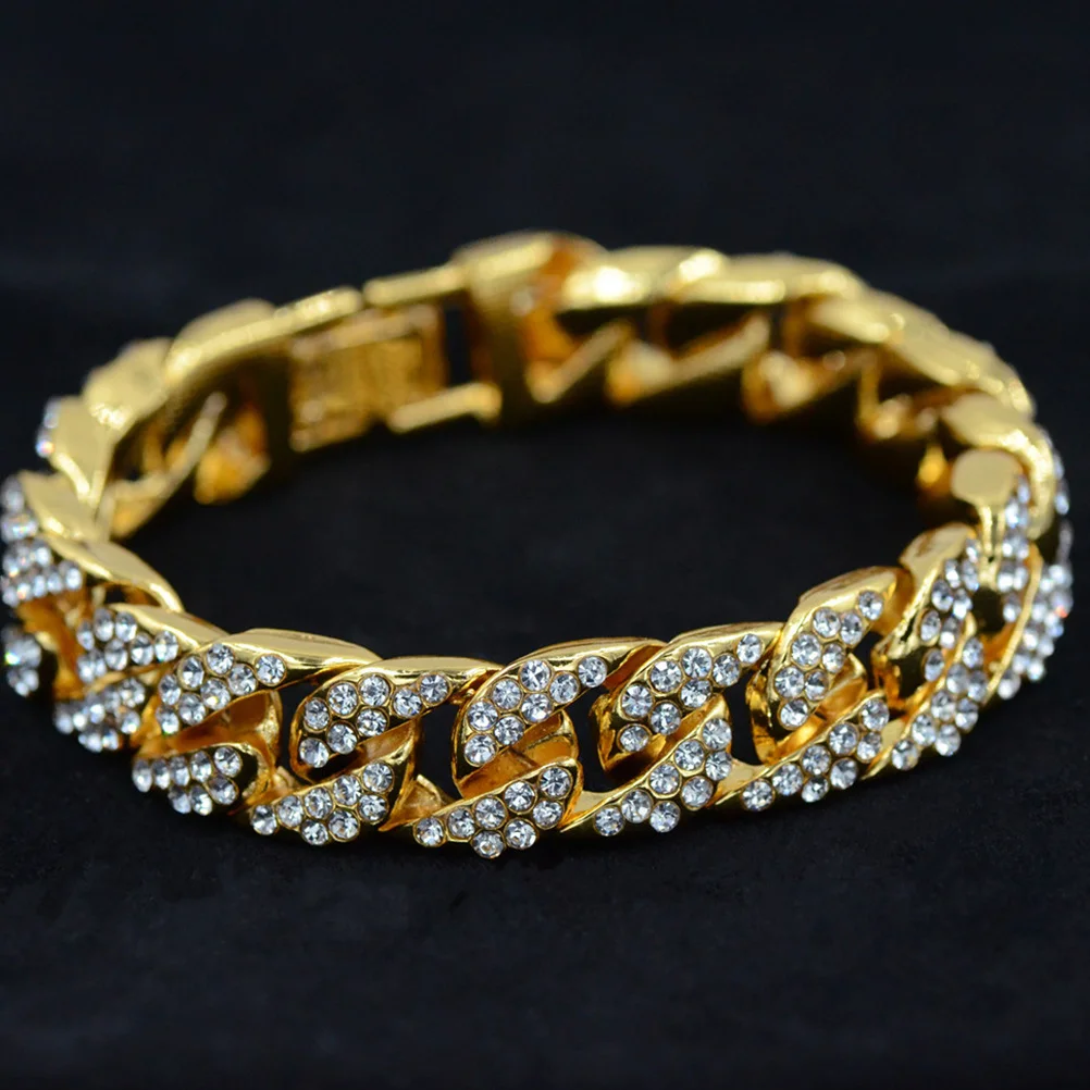 

Men's Golden Resin Rhinestone Bracelet Fashion Jewelry Hip-Hop Gift for Male Father Lover Hand Decoration Resin Bracelet
