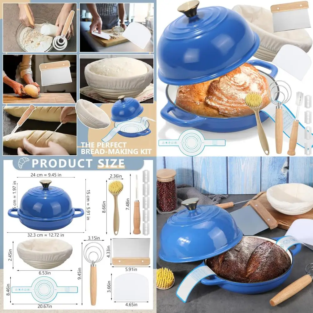 

Эмалированная чугунная жаровня с крышкой и корзиной для расстойки теста, 5 кварт, синяя