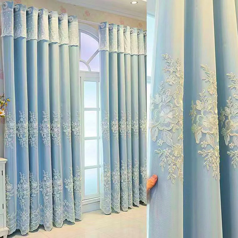 

Simple Modern Embroidered Gauze Curtain Bay Window High Blackout Window Curtains for Living Dining Room Bedroom Villa Hotel Home