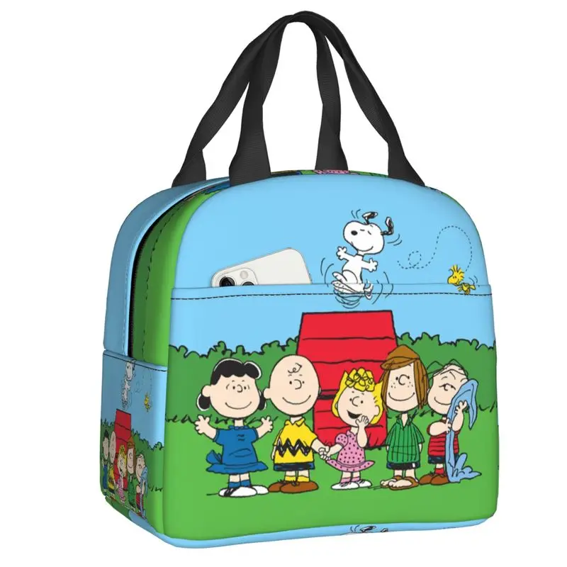 

Custom Cute Cartoon Snoopy Insulated Lunch Bag for Work Leakproof Cooler Thermal Bento Box Women Kids Food Container Tote Bags