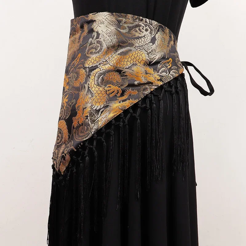 Chinese-style Embroidered Triangular Tassel Wide Belt Designer Hanfu Waistband Women Shirt Dress Decor Accessories