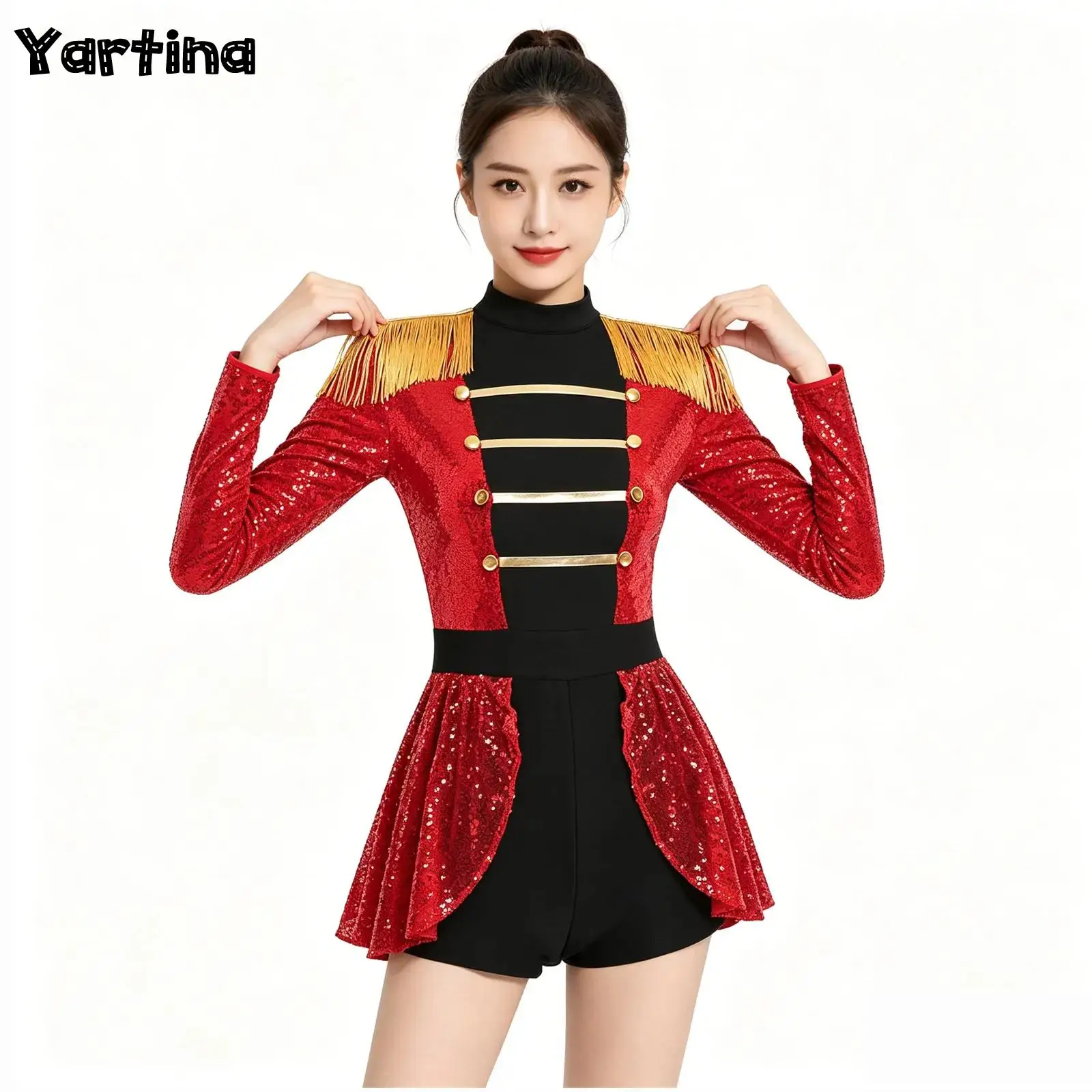 Disfraz de circo Ringmaster Lion Tamer para mujer, traje de Cosplay con falda, pantalones cortos, mono con lentejuelas brillantes, Showman Majorette, leotardo