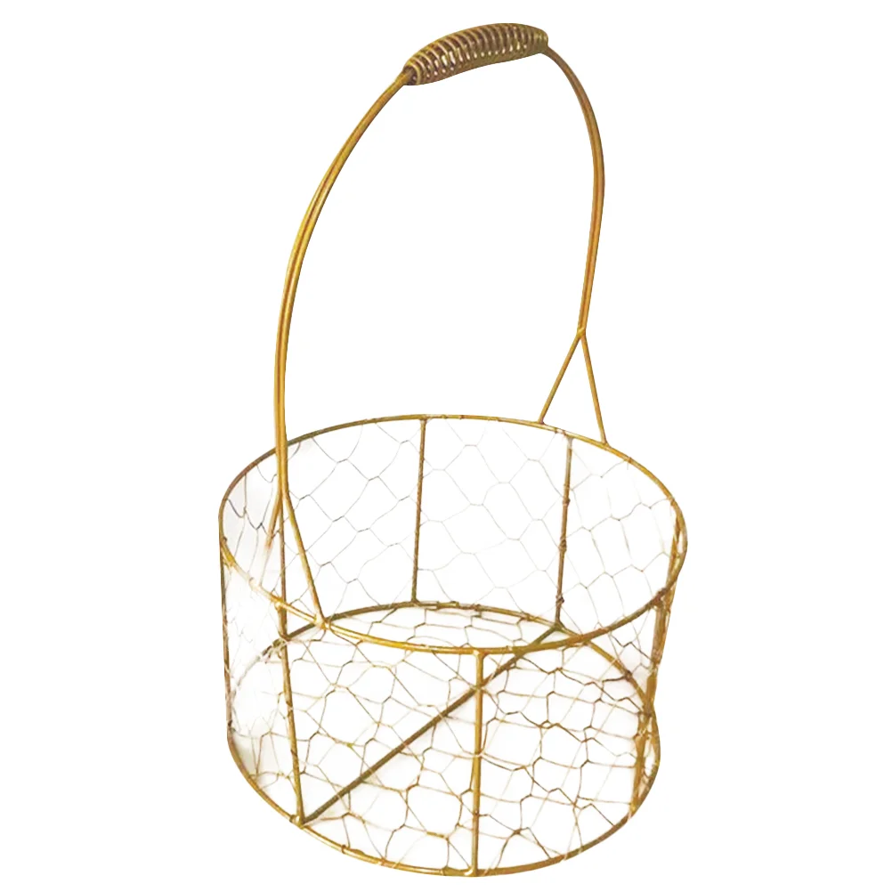 

Wrought Iron Storage Basket Large Wire Tinsel Edging Fruits Small Baskets Wedding Decoration Gold