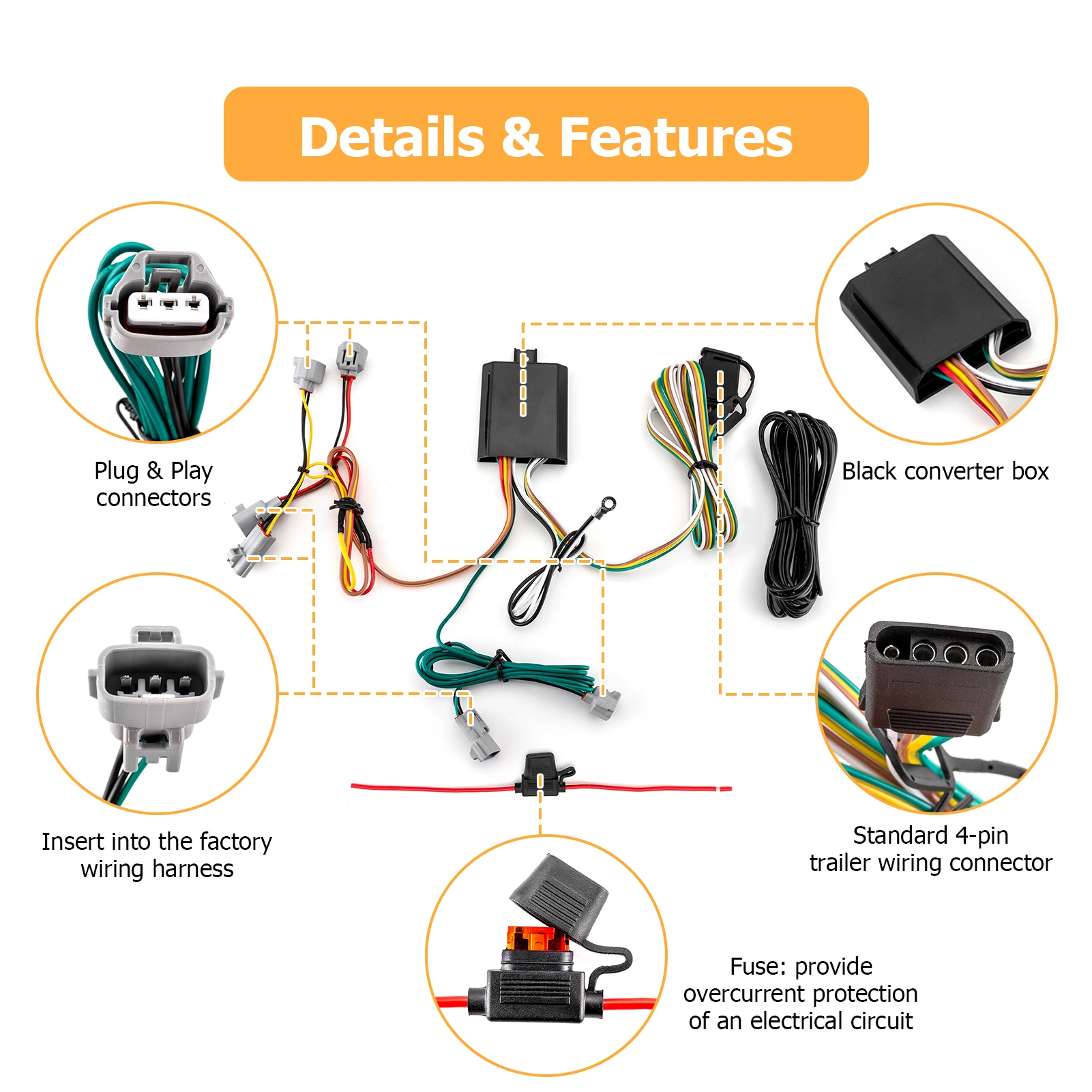 

For Toyota Tacoma All 2016-2023 Models Plug & Play 4-Pin Trailer Wiring Harness Connect Trailer Tail Brake Lights Turn Signals
