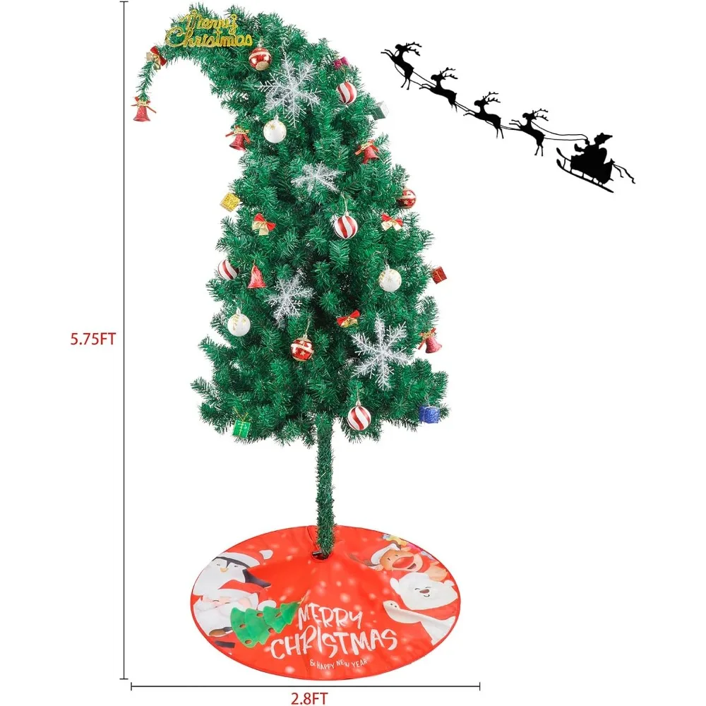 Strange Shaped Christmas Tree, 5.7-foot Bendable Artificial Christmas Tree and Decoration Set, 62 Sets of Christmas Decorations