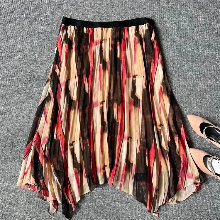 

Ele Chiffon Pleated Midi Skirt for Women plus Size Versatile Summer Faion Single D Home K Fly Sle 372