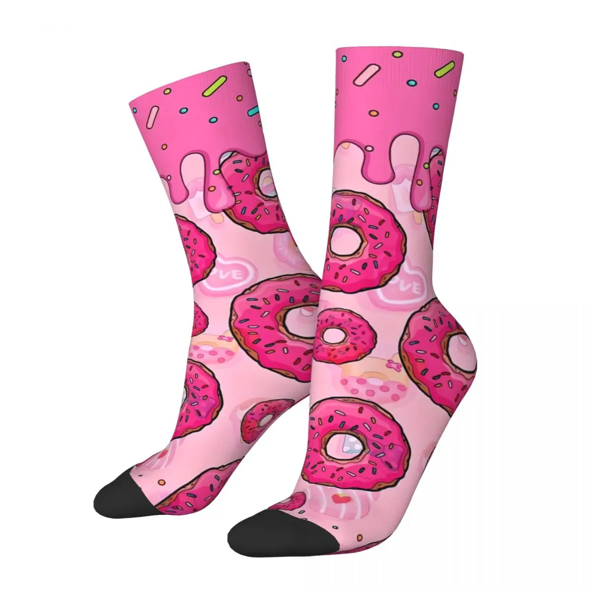 

Funny Men's Socks Pink Donuts Retro Harajuku Crew Sock Gift Pattern Printed