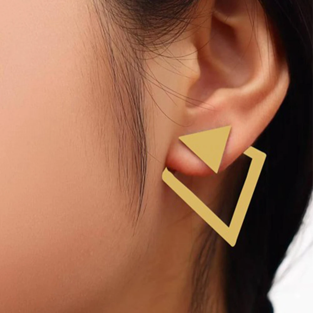 LATS Minimalist Double-Layer Rhomboid Triangle Detachable Triangles Stud Earrings for Women Fashion Jewelry Party Gifts