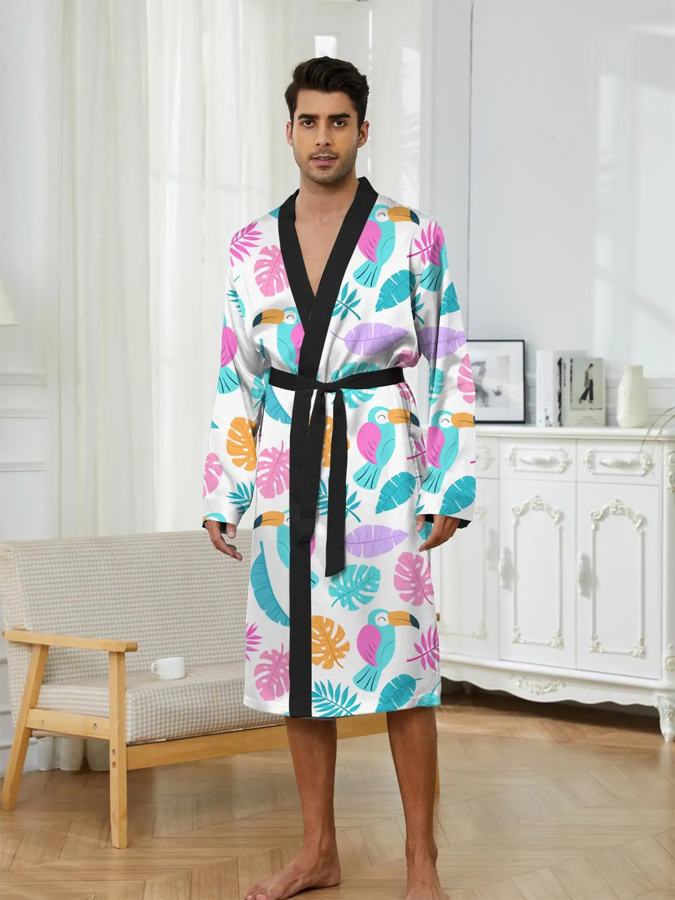 1pcs Men's Robes 2026 Spring/Summer 3D Printed Breathable Graphic bath robe sleepwear Robes Funny pajamas Sleepwear