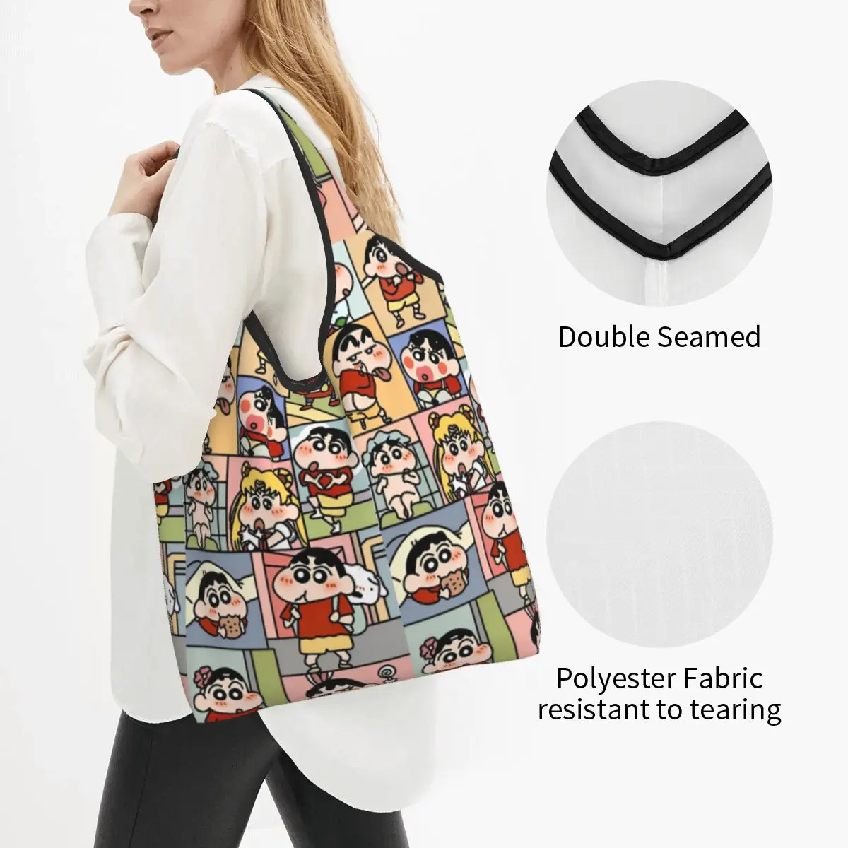 Cartoon Crayon Shin-Chan Shopper Bag Shoulder Bag Female Beach Cloth Tote Bag Novelty Graphic Design Handbags