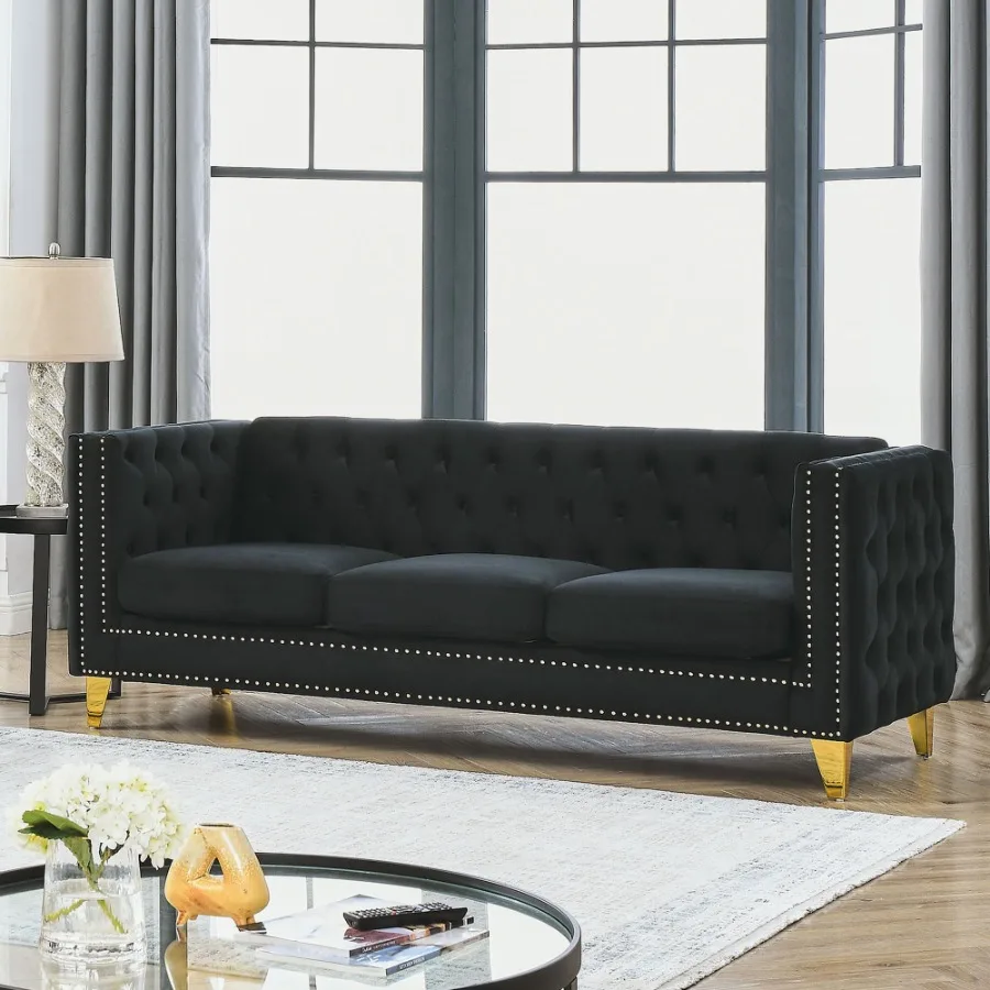 

Contact us for 3D modeling Velvet Sofa for Living Room Buttons Tufted Square Arm Couch Modern Couch Upholstered Button and Meta