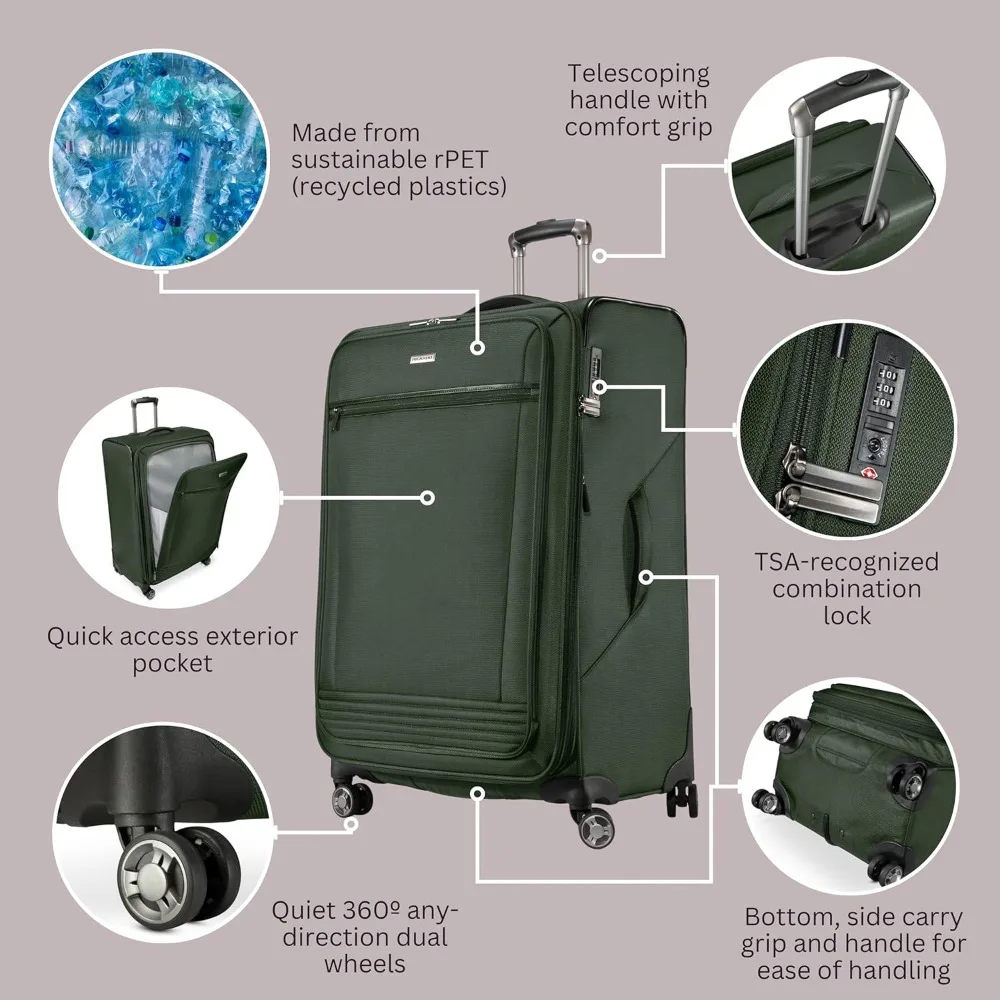 Eco-Friendly Medium Check-In Luggage Crafted from 100% Recycled PET Material, Lightweight and Sustainable for Travel