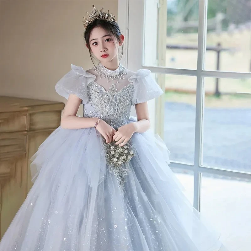 2025, Blumenmädchen-Hochzeit, Kinder, grau, formeller Abend, Prinzessinnenkleid, große Mädchen, Rezital-Partykleid, eleganter Geburtstag, Gastgeber, Klavier