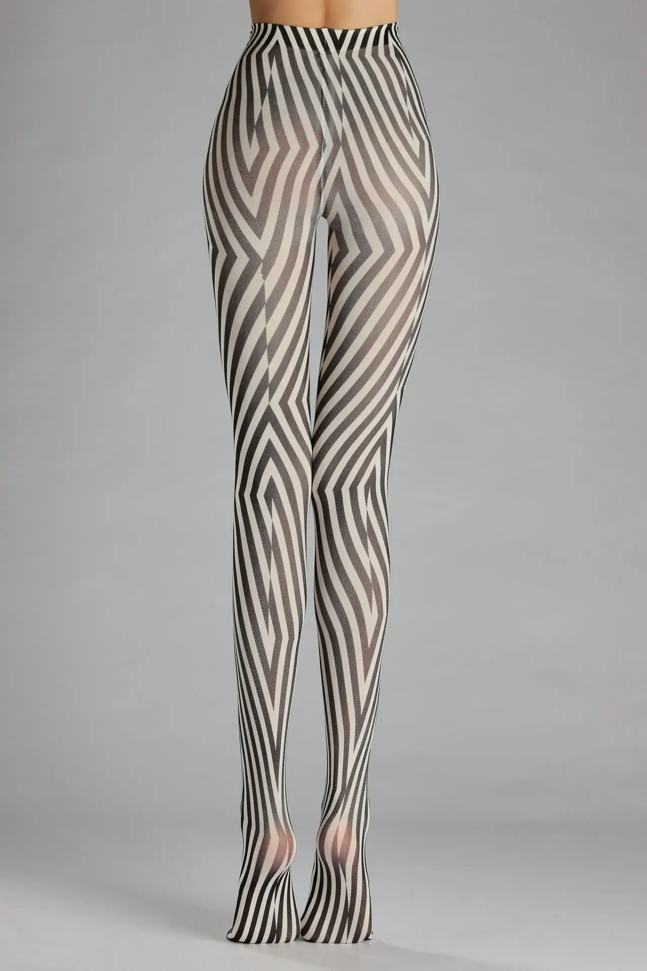 Personality Geometric Stripe Print Black White Women's Pantyhose Polyester Hottie Sexy Irregular Plaid Tights