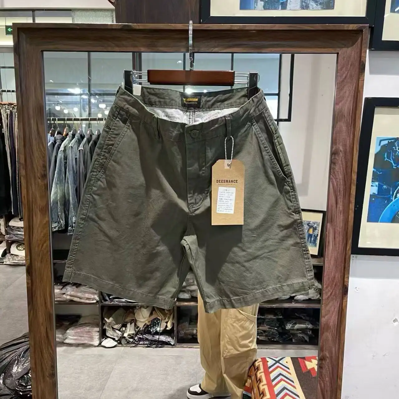 Loose-fit Workwear Shorts for Men Summer 100% Cotton Casual Mid-length Shorts (5-point Pants) Multi-pocket Washed Khaki Color