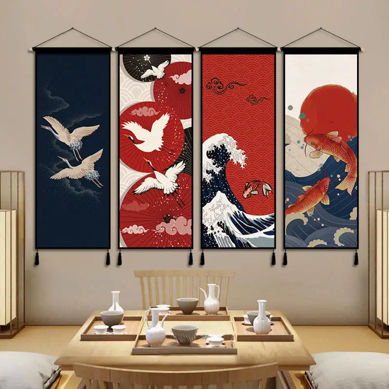 Chinese Style Scroll Wall Paintings Vintage Room Decor Aesthetic Poster Living Room Office Wall Art Decoration Tapestry Hanging