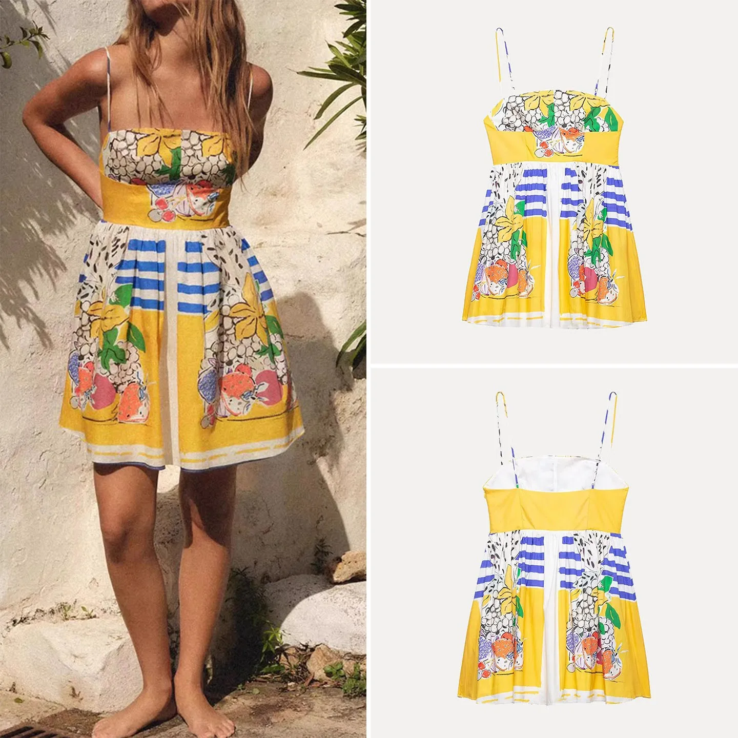 Women's Short Printed Sleeveless Dress High Waist Fruits Patterned Inner Wear Casual Style 2026 New Autumn Fashion