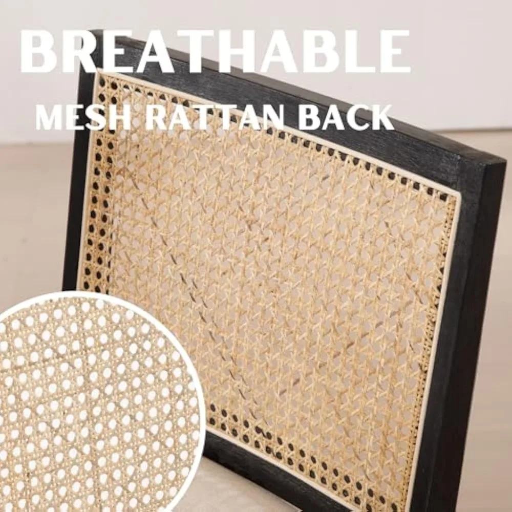 26.5 Rattan Bar Stools Set of 2 Modern Linen Fabric Upholstered Counter Height Bar Stools, Kitchen Island Barstools with Rattan