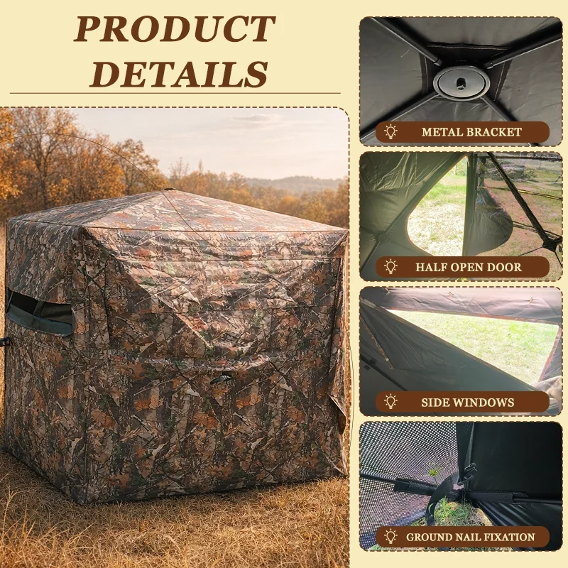 2 Person Pop Up Hunting Blind Tent, Camouflage Wildlife Shelter, Portable Foldable Tent for Birding & Hunting - view 5