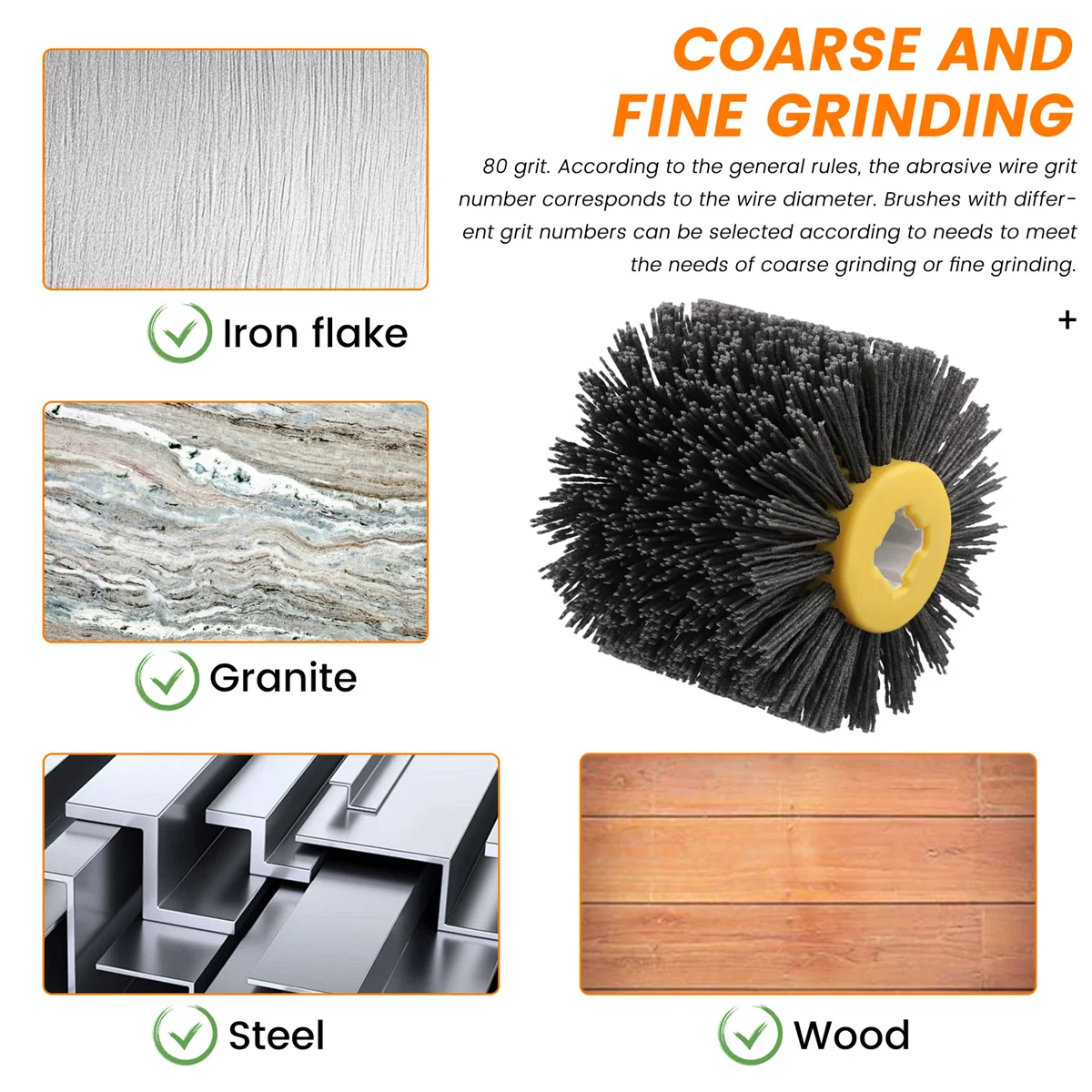 A002 80Grit Abrasive Wire Drawing Wheel Nylon Wire Drum Burnishing Brush Wear- Wheel Sanding for Wood - view 4