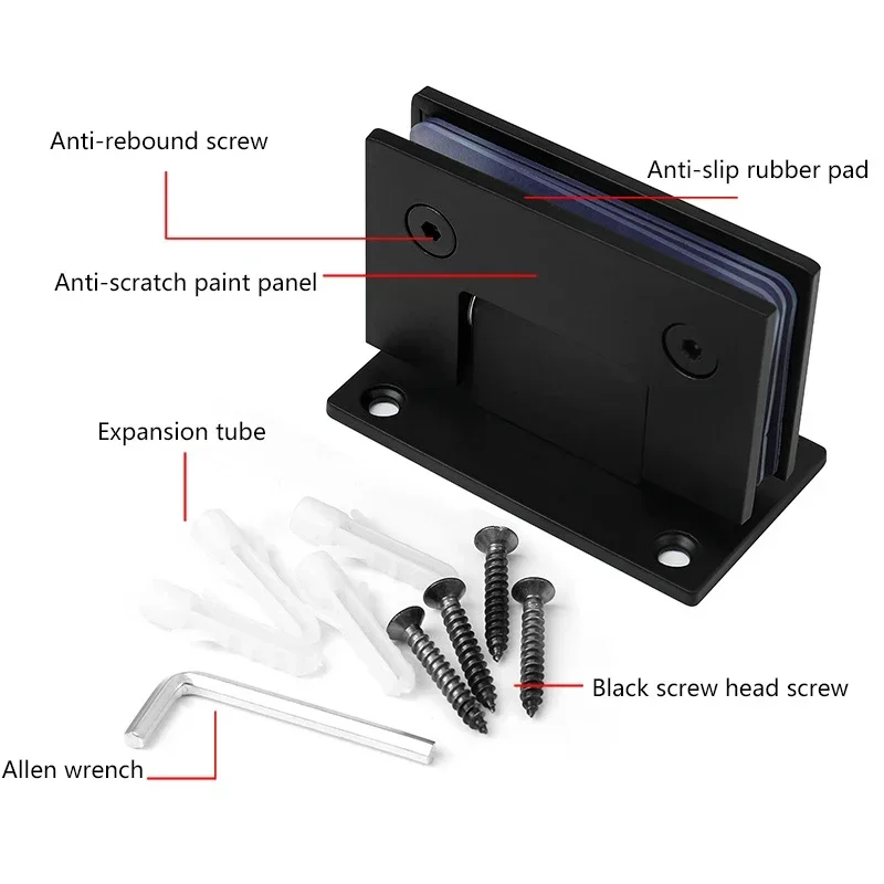 Zawias do drzwi prysznicowych 90-stopniowy ścienny do szkła Łazienka ze stali nierdzewnej Zawias do drzwi szklanych Zacisk Czarny Odpowiedni 8-12 Mm