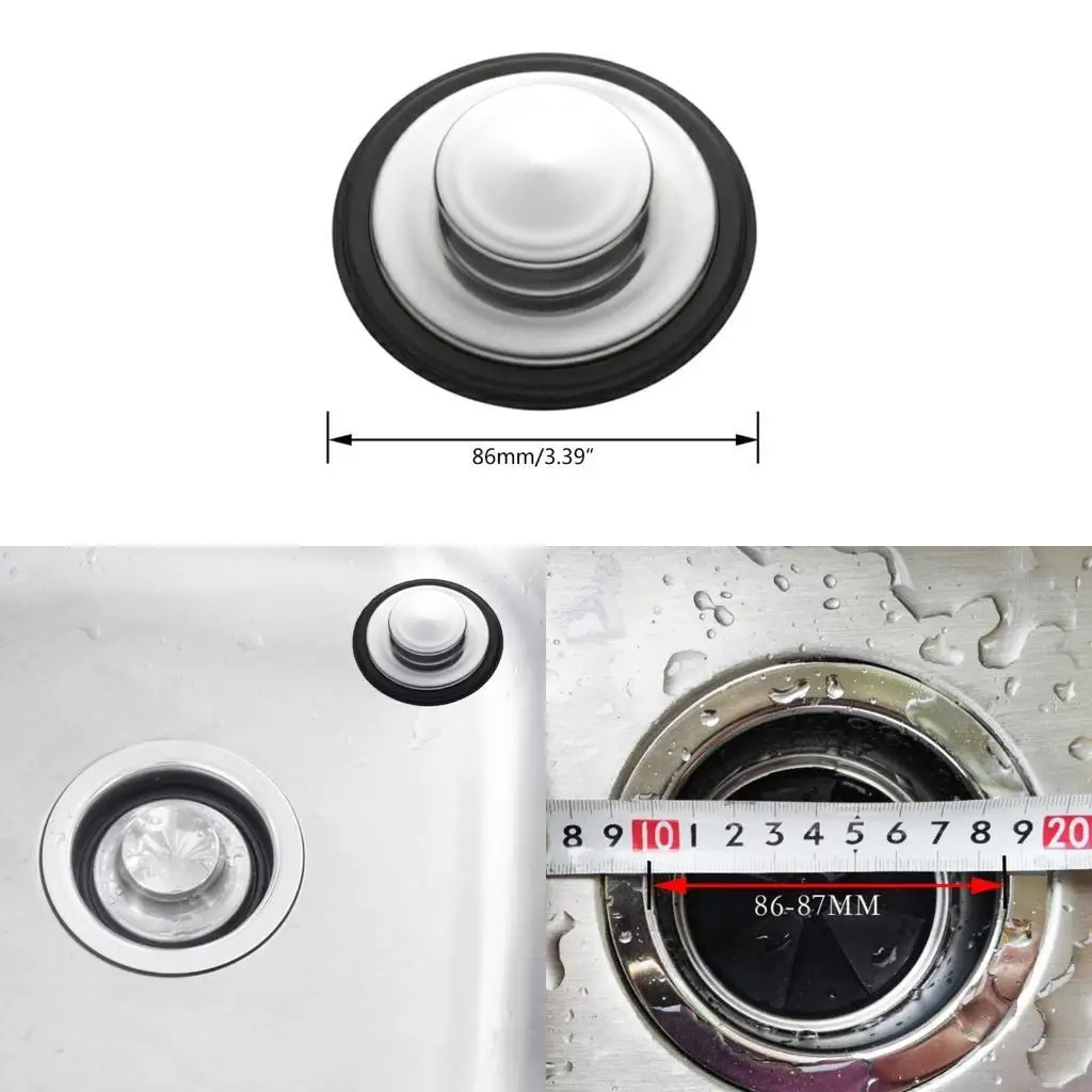 J1HF Sink Stopper for Garbage Disposals, Stainless Steel Garbage Disposal Parts for Standard Kitchen Drain Size of 3.39in