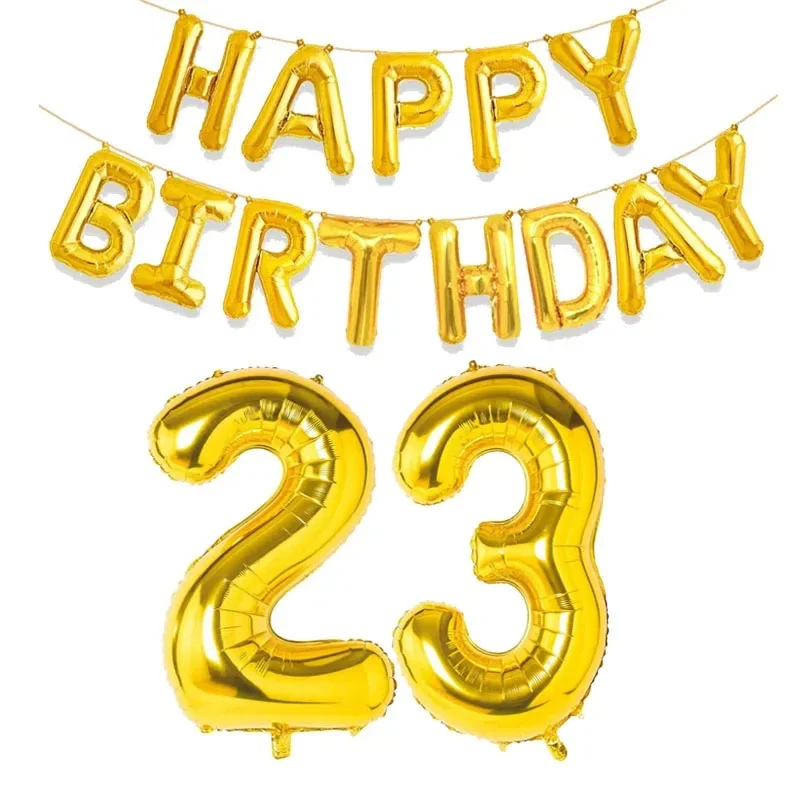 15 Stück goldene alles Gute zum Geburtstag mit Zahlen-Folienballons für Kinder und Erwachsene, Party-Dekoration, Junge, Mädchen, 10, 18, 20, 25, 30, 35, 40, 50, 60 Jahre alt – Detail 16