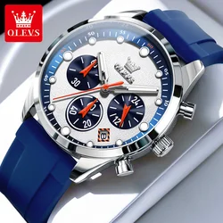 OLEVS Relógio de quartzo masculino, 5602, Top Luxury, Pulseira de silicone, Multifuncional, Código de temporização, Clássico, Luminoso, Impermeável