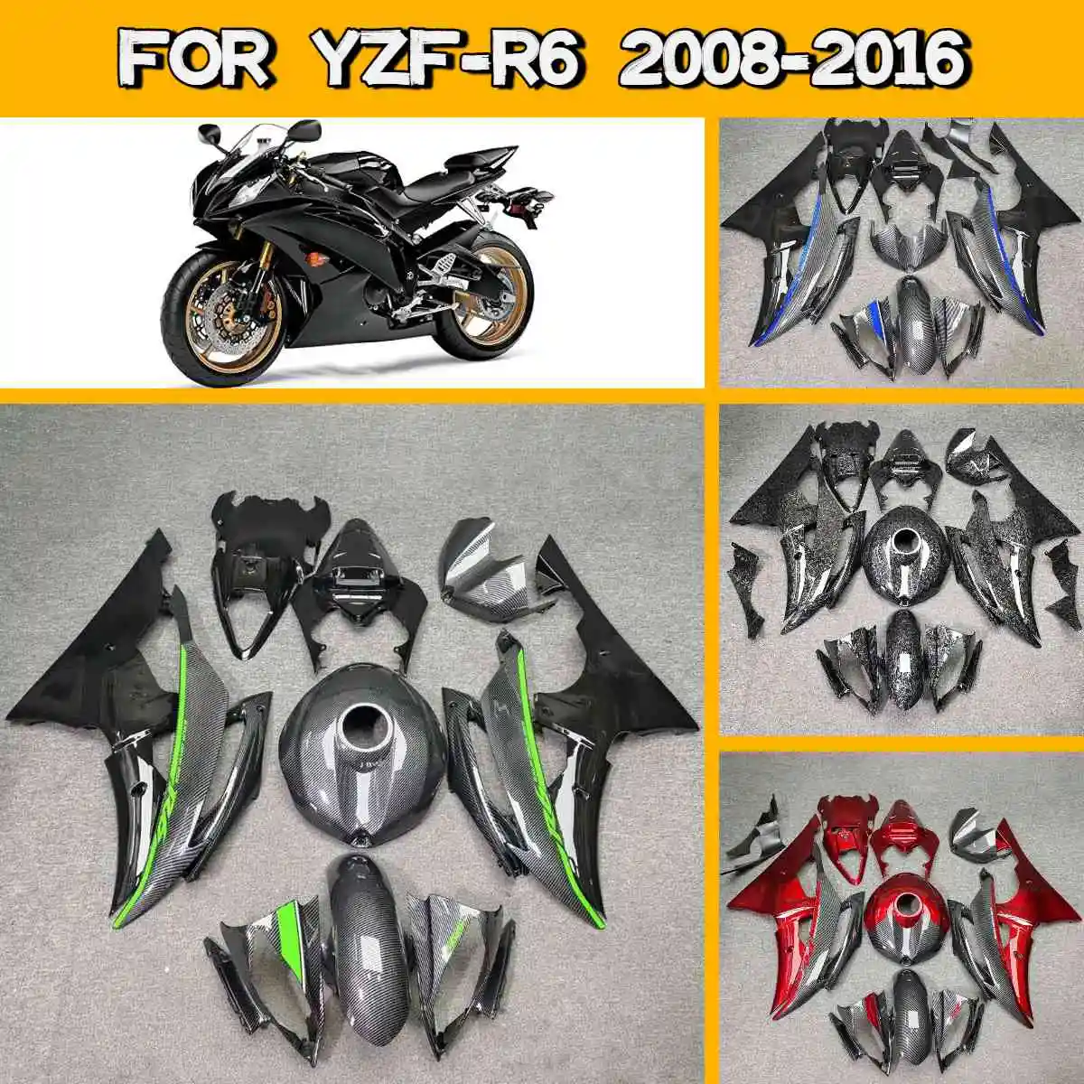 

Carbon Fiber Painted Fairings for 2008-2016 Yamaha YZF R6 Complete Body Plastics Kits Covers Fairings 08-16 YZFR6
