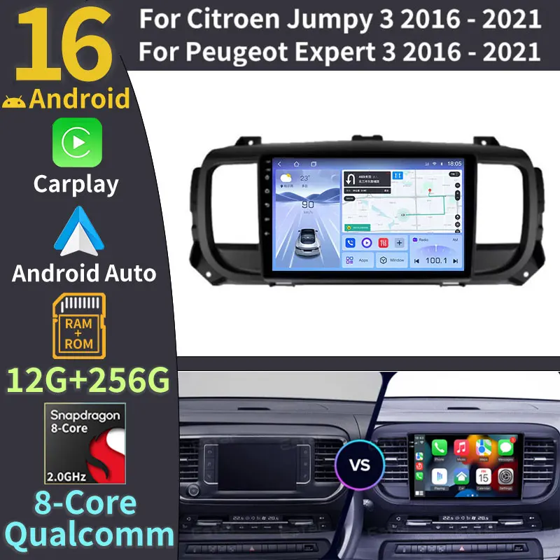 Car Radio Android 16 For Peugeot Expert 3 Citroen Jumpy 3 SpaceTourer 2016 - 2021 Android Auto Player Carplay 2din 4G WIFI BT