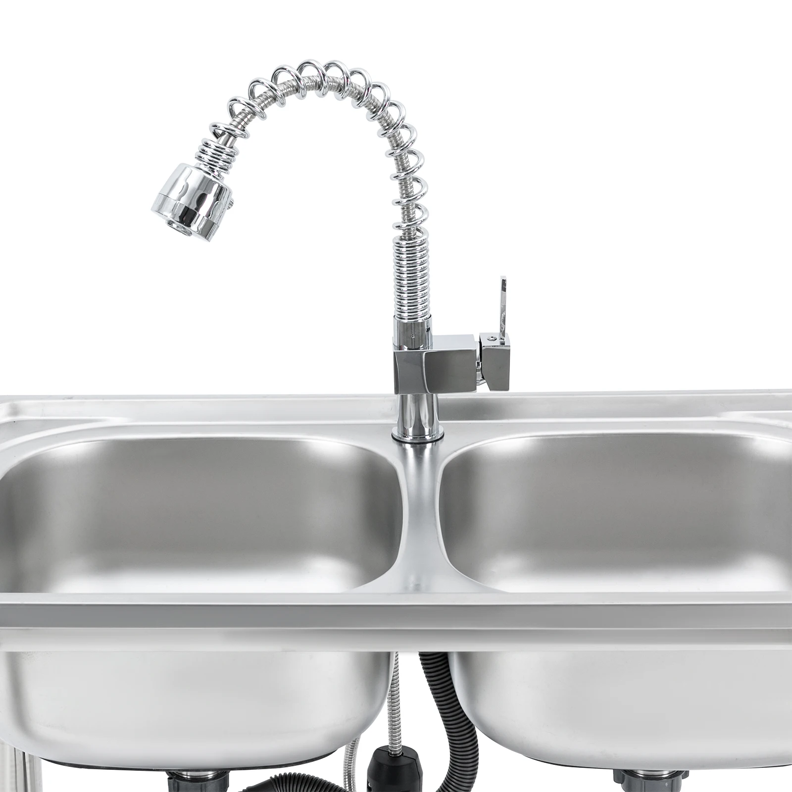 Stainless Steel Double Bowl Sink with Pull-out Faucet for Kitchens, Bars, Restaurants, Dessert Store