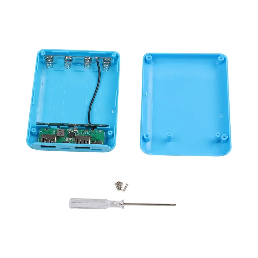 4 Slot Battery Box with Dual Output and Input for Rechargeable for Power Bank Applications Charging Shell 4 Slot