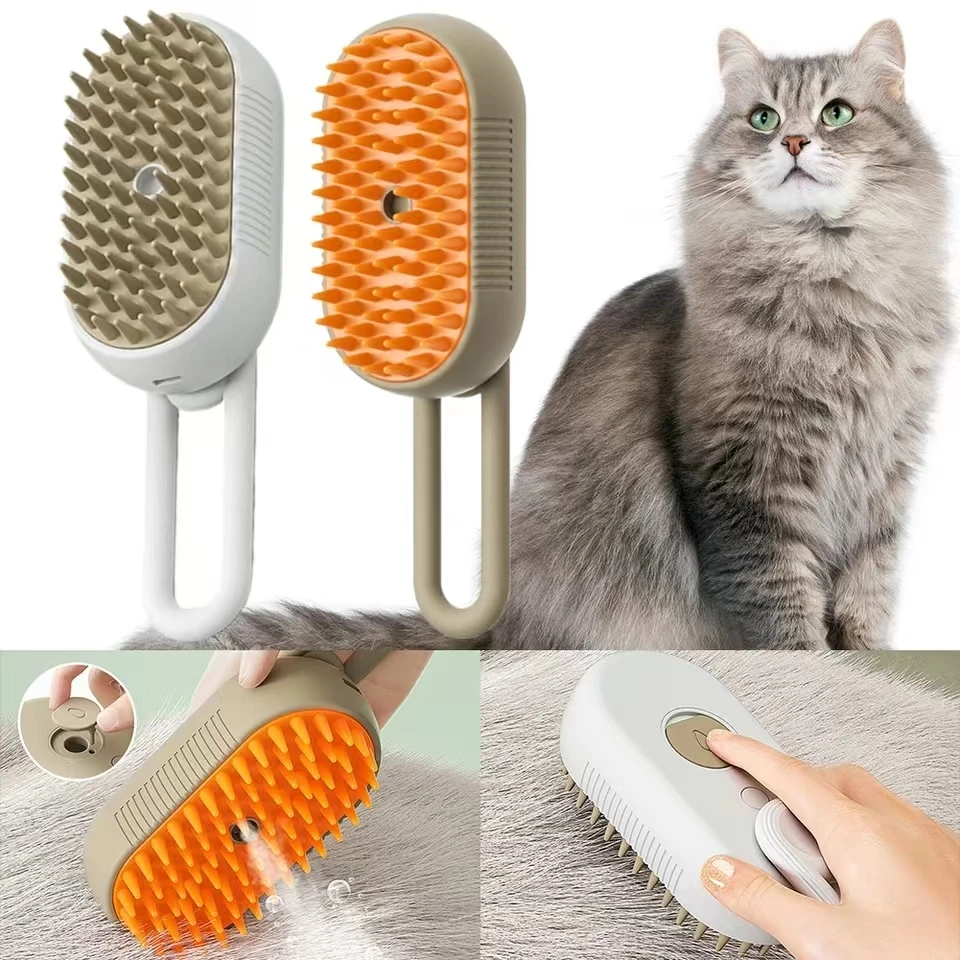 2 Pcs Pet Electric Steam Brush Cat and Dog Cleaning Spray Massage Grooming Comb Retractable Handle Pet Hair Removal BeautyBrush