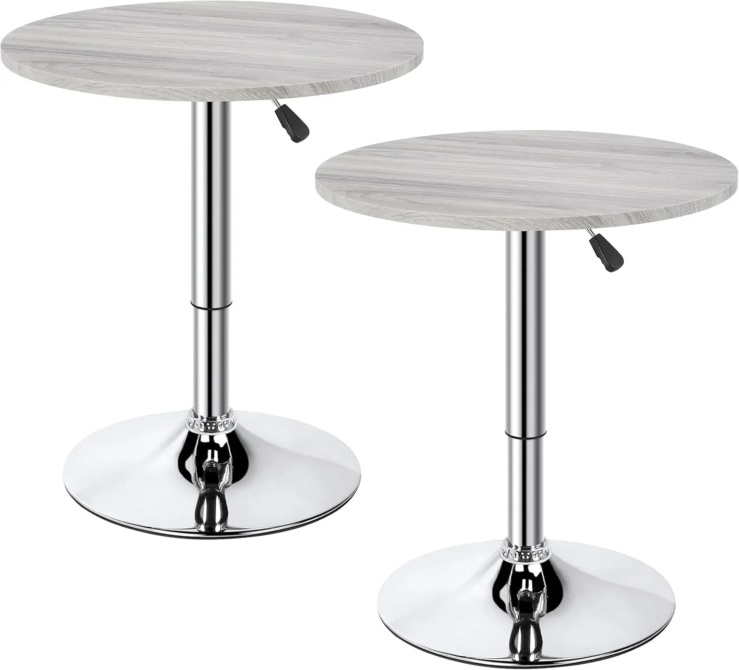 Round Bar Table, Adjustable Height and 360° Swivel Bar Tables, Cocktail Table with Top, Silver Leg Base for Bar, Bistro,