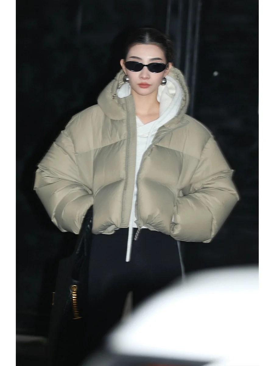 

Winter 2025 Women's Thiened ort down Jaet Hooded White Goose Feather Padded Coat Warm Commute Sle Nylon Fabric Zipper...