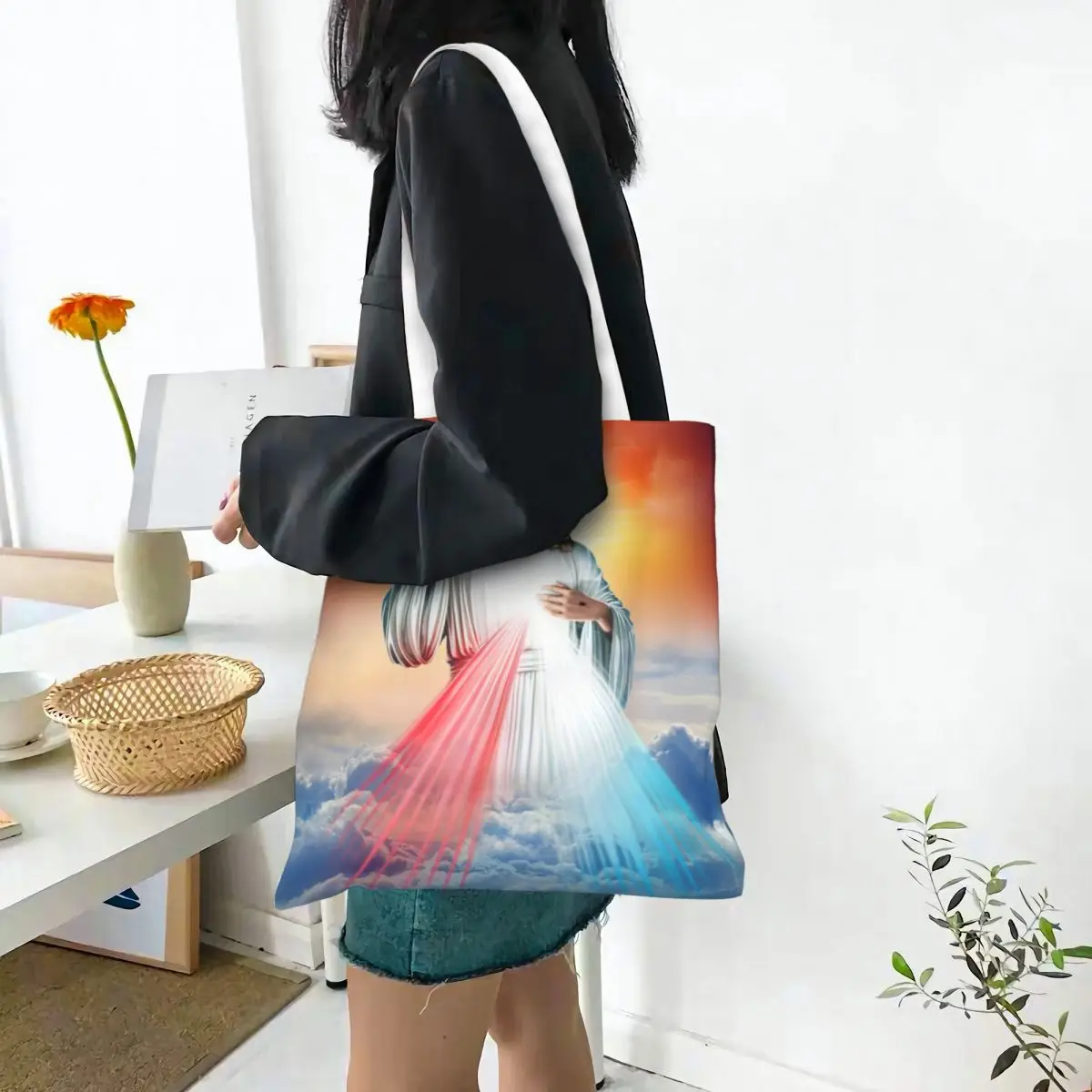 Jesus Christ Catholic Bible Merch Canvas Tote Bag for Women Aesthetic Religious Chrisitan Saint Trend Bags Handbang