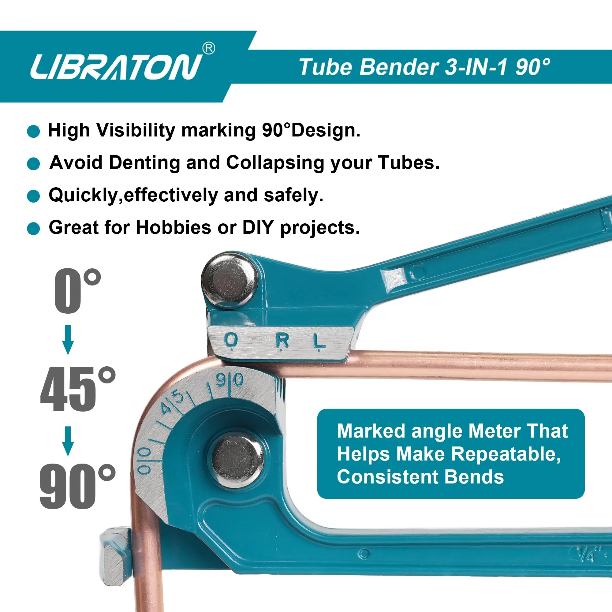 LIBRATON 3-IN-1 90 Degree Mini Hand Manual Tubing Bender for 1/4\