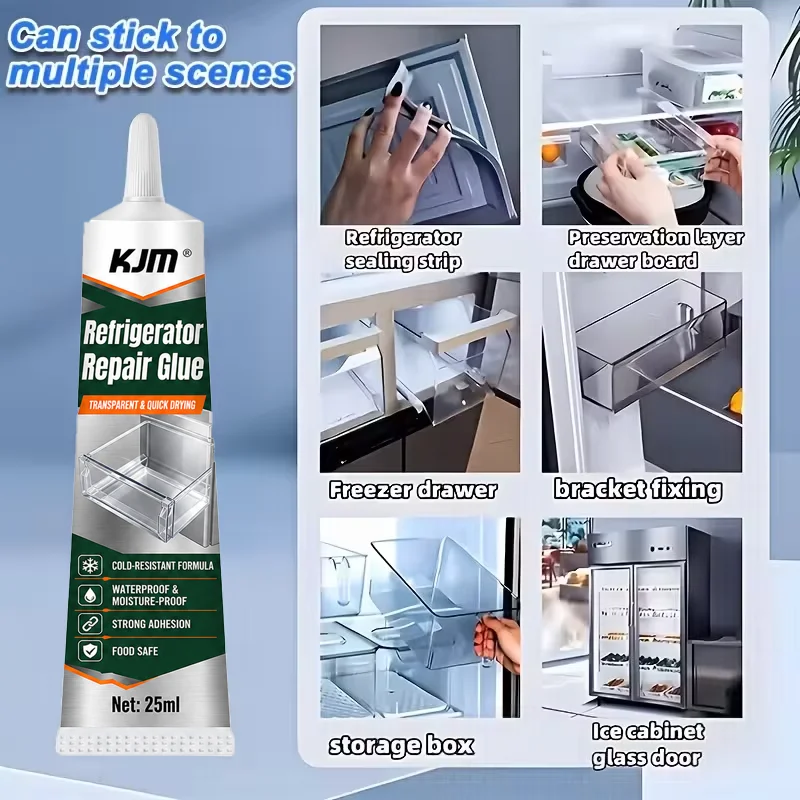 KJM Refrigerator Glue Transparent Quick Dry Adhesive For Freezer Drawer Shelf Plastic Crack Repair Cold Resistant Waterproof
