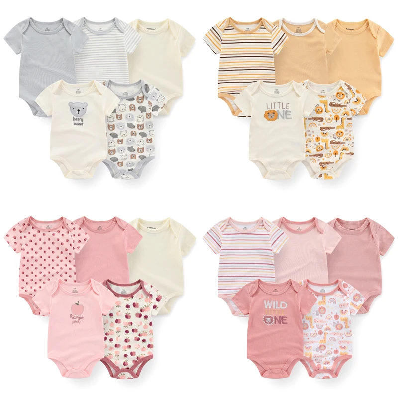 5Pieces Newborn Baby Girl Clothes Cotton Unisex Bodysuits Print Baby Boy Clothes Set Sleeveless Summer Solid Color Bebes