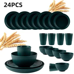 24Pcs Wheat Straw Ramen Bowl Tableware Dishes Full Tableware Of Plates Bowl Dinner Dishes Set Camping Tableware Dishes Set