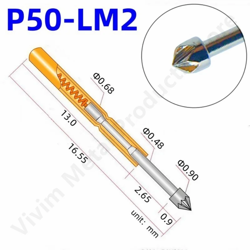 20/100PCS P50-LM2 Spring Test Probe Test Pin Pogo Pin P50-LM Electric ICT FCT PCB Test Tool 0.90/0.68/16.55mm Needle Star Tip