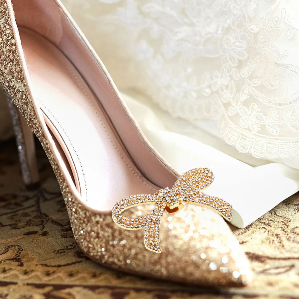 

2 Pairs Shoes Buckle Flower Decorations High Heel Charms Clips Accessories Bride Bling Golden Butterfly Detachable Crystal