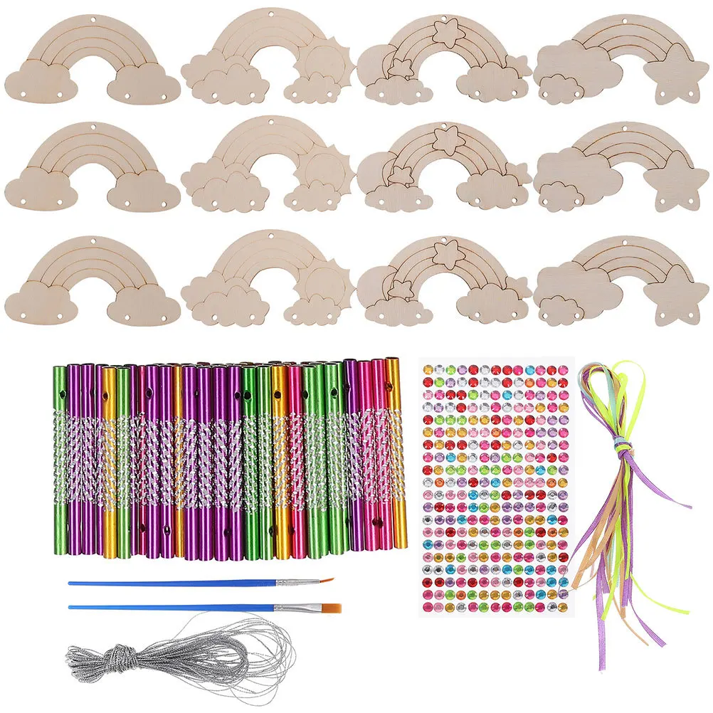 

2 Sets Diy Bell DIY Blank Wind Bell Craft Cartoon Shape Activity Rainbow Colors Wind Chime Kit Home Decor