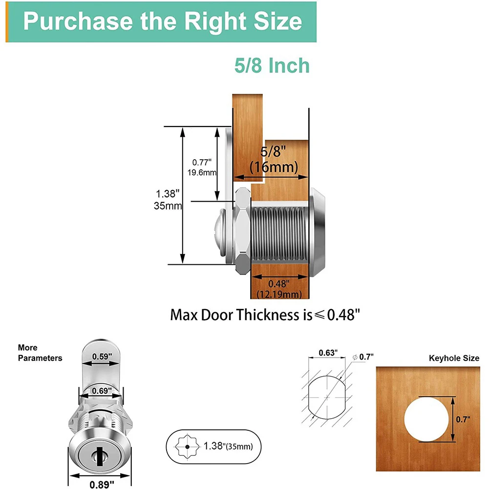 16/30mm Cam Lock Set Door Cabinet Mailbox Drawer Cupboard Locker Zinc Alloy Cylinder Cam Lock With 2 Keys Furniture Hardware image 5