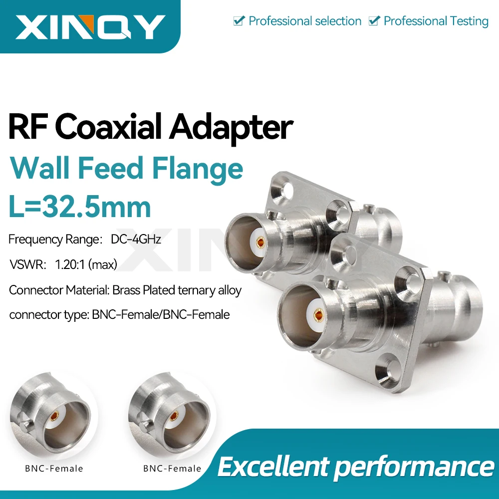 XINQY RF Adapter, BNC/Q9 Double Female Connector, 4-hole Flange Panel Mount, BNC-KFK, JJ,JK,KK,KYK Adapter