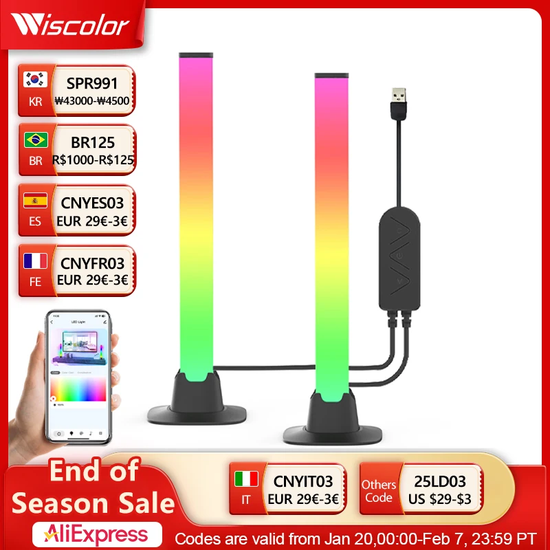 

Wiscolor RGB LED Table Lamp Bar Music Rhythm Smart APP Control Desktop Lighting for TV Backlight Desktop Lamp Ambient Light