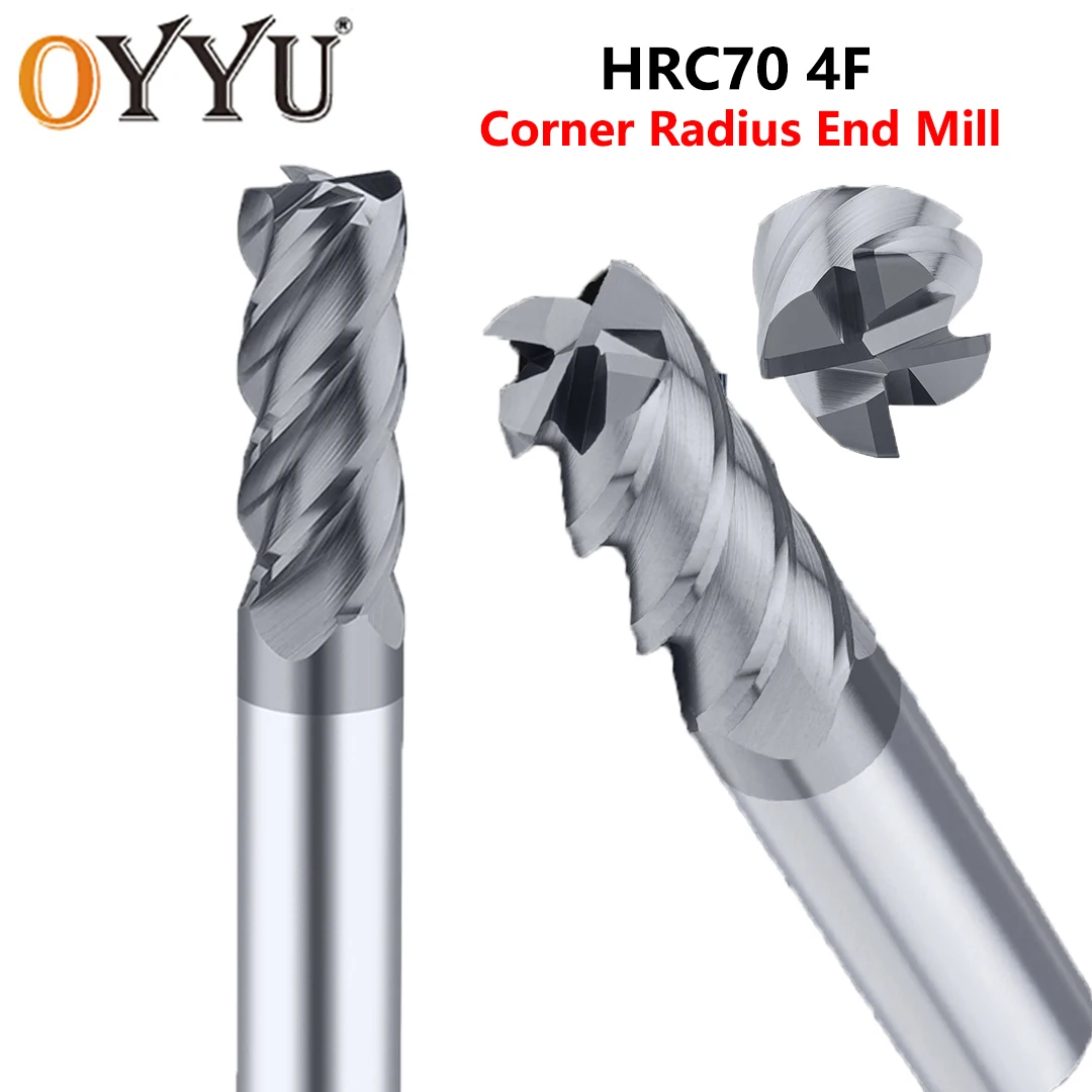 

OYYU HRC70 4 Flute 4F Round Nose End Mills Carbide Alloy Corner Radius Endmill Milling Cutter CNC Tools Machine 50L-100L 3-12mm
