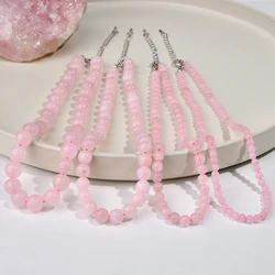 Bohemian Natural Stone Pink Crystal 4-10mm Round Beads Necklace Women's Fashion And Exquisite Handmade Jewelry