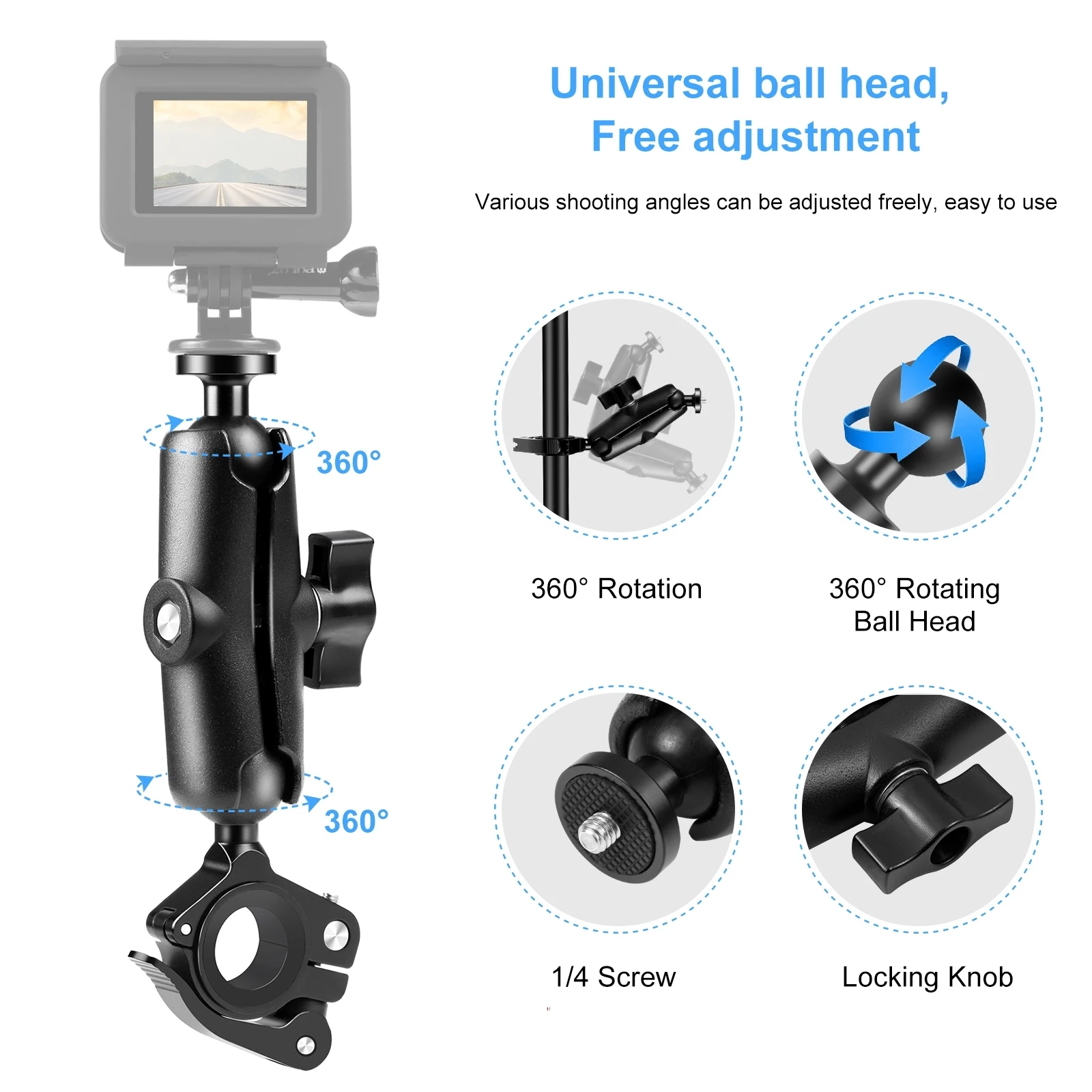 

Аксессуары PULUZ для Go Pro, быстроразъемный зажим для мотоцикла, фиксированный держатель на руль для экшн-камер GoPro/DJI Osmo 360