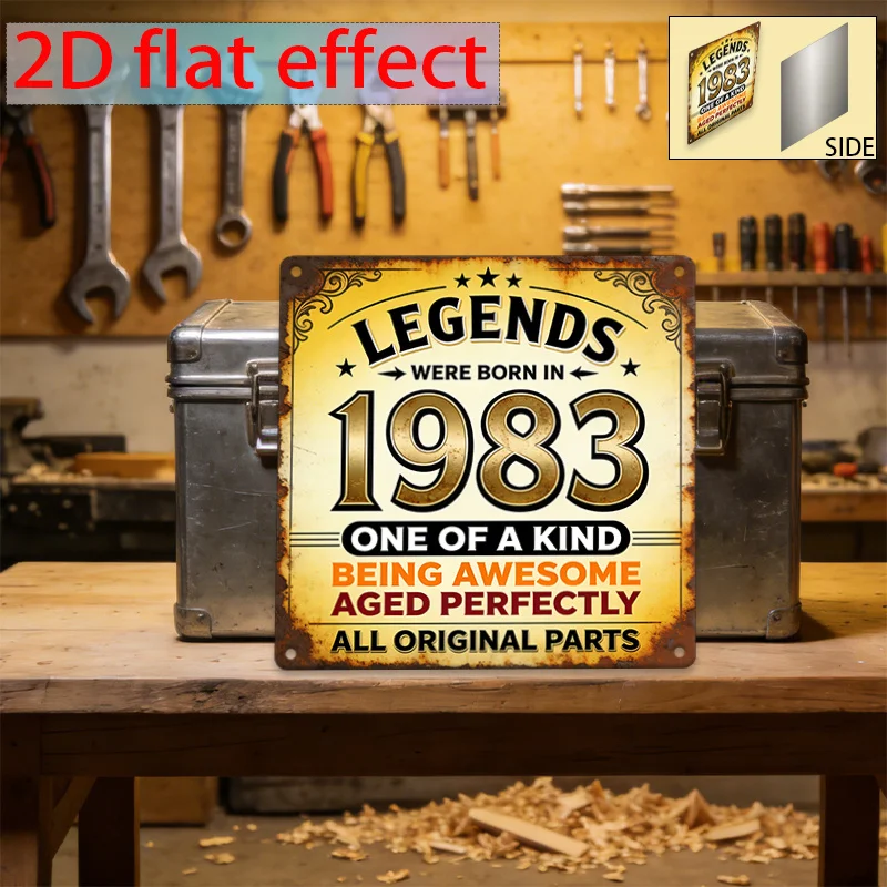 2D Metal Tin Sign - Retro Vintage 1983 Decor, 8x8 Inch Outdoor Wall Plaque, Rustic Bar Office Home Decoration, Unique 2D Printed